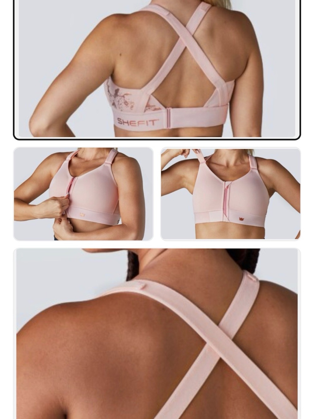 SHEFIT Light Pink Front-Zip Support Sports Bra
